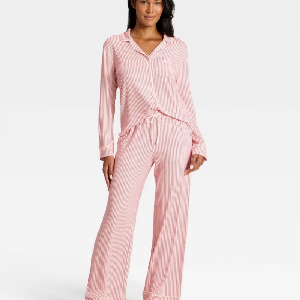 Target Auden Cloud Knit Modal Long Sleeve Notch Collar Pajama Set. Red & White